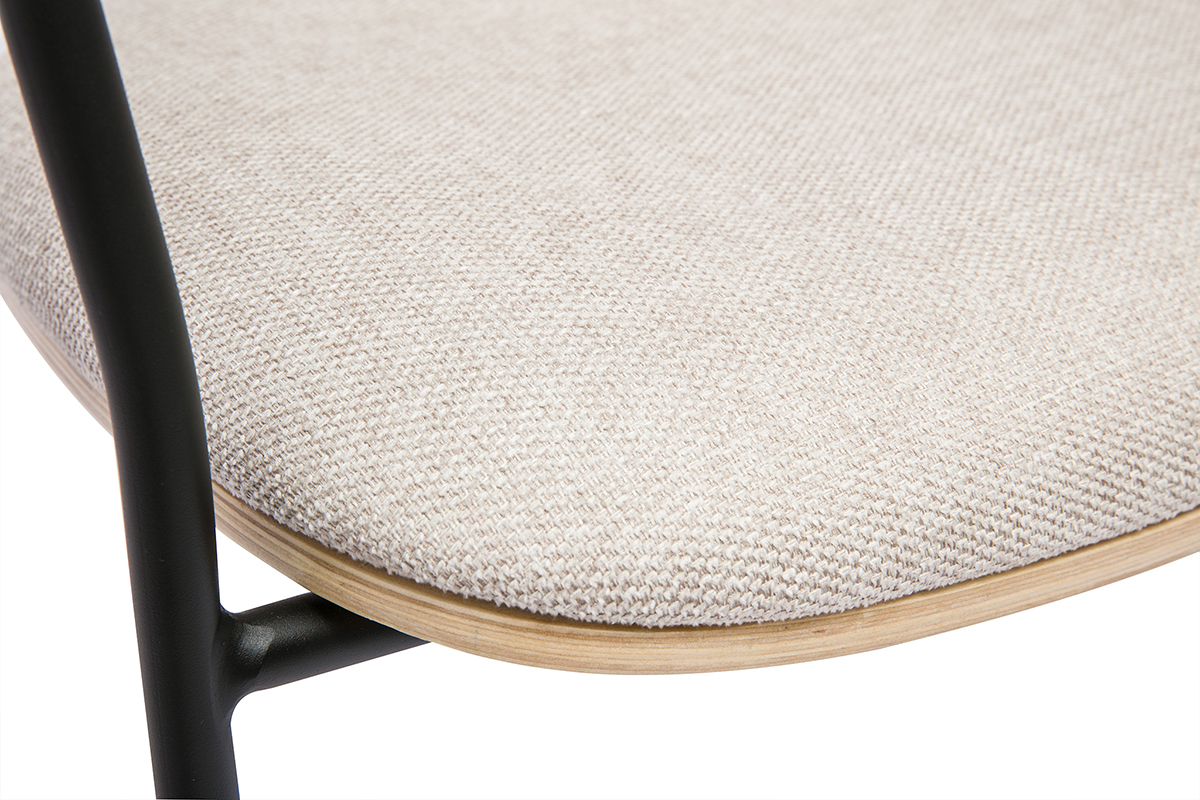 Chaises en bois clair ch�ne, tissu effet velours textur� beige et m�tal noir (lot de 2) SUSAN