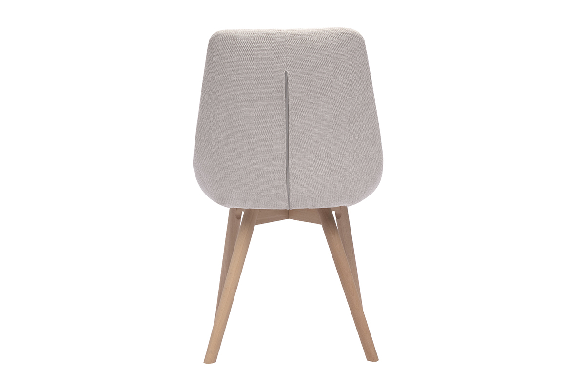 Chaise en tissu effet velours beige avec pieds en bois clair, vue de dos.