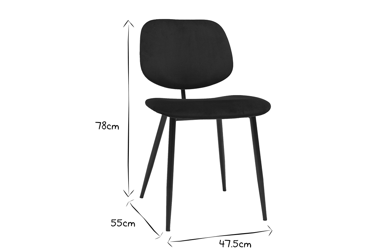 Chaises noires en tissu velours et m�tal (lot de 2) TOBIAS