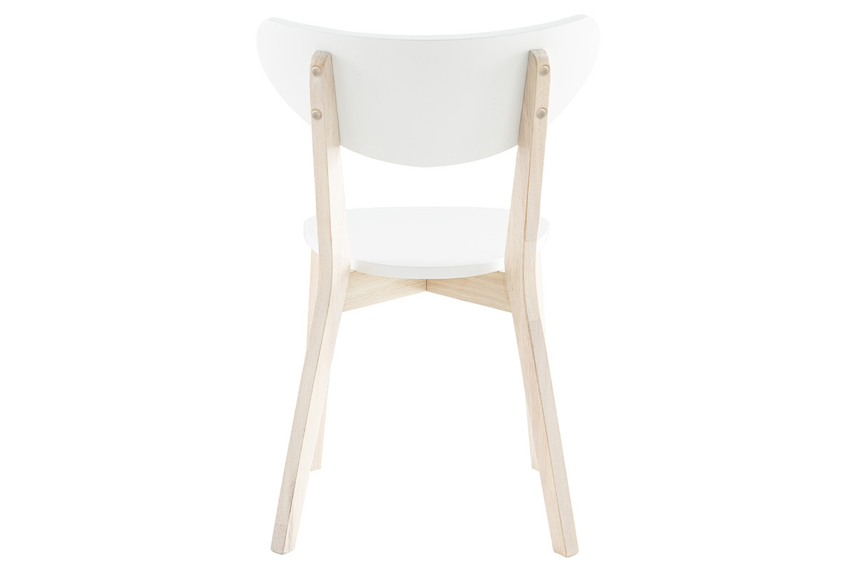 Chaise scandinave blanche et bois clair vue arri�re. Design �pur� et courb�.