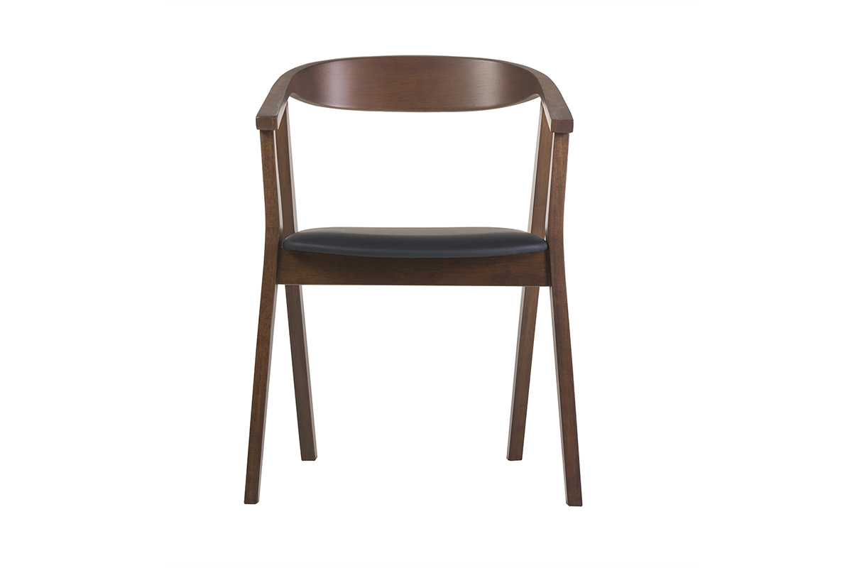 Chaise scandinave noire et bois fonc� BAHIA, vue de face.
