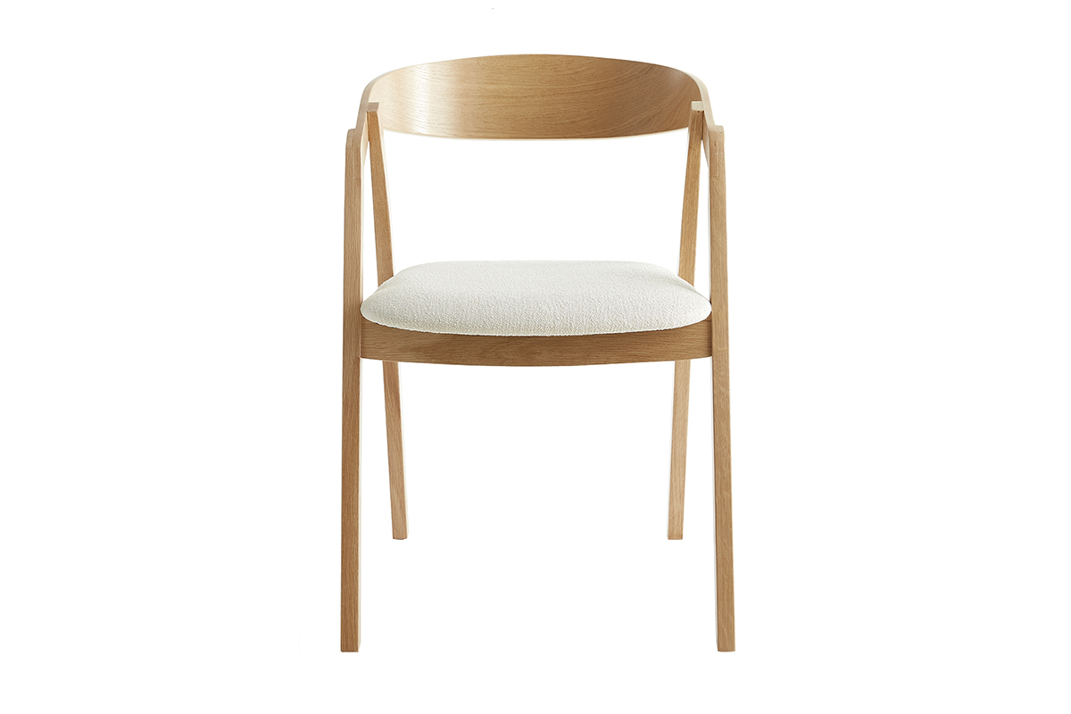 Chaises scandinaves empilables en bois clair ch�ne et tissu effet laine boucl�e blanc cass� (lot de 2) LOVA
