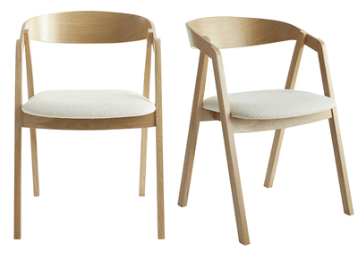 Chaises scandinaves empilables en bois clair ch&ecirc;ne et tissu effet laine boucl&eacute;e blanc cass&eacute; (lot de 2) LOVA