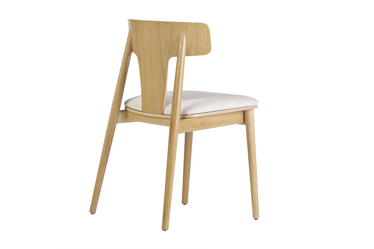 Chaises scandinaves en bois clair ch�ne massif et tissu effet laine boucl�e blanc cass� (lot de 2) LOUISA