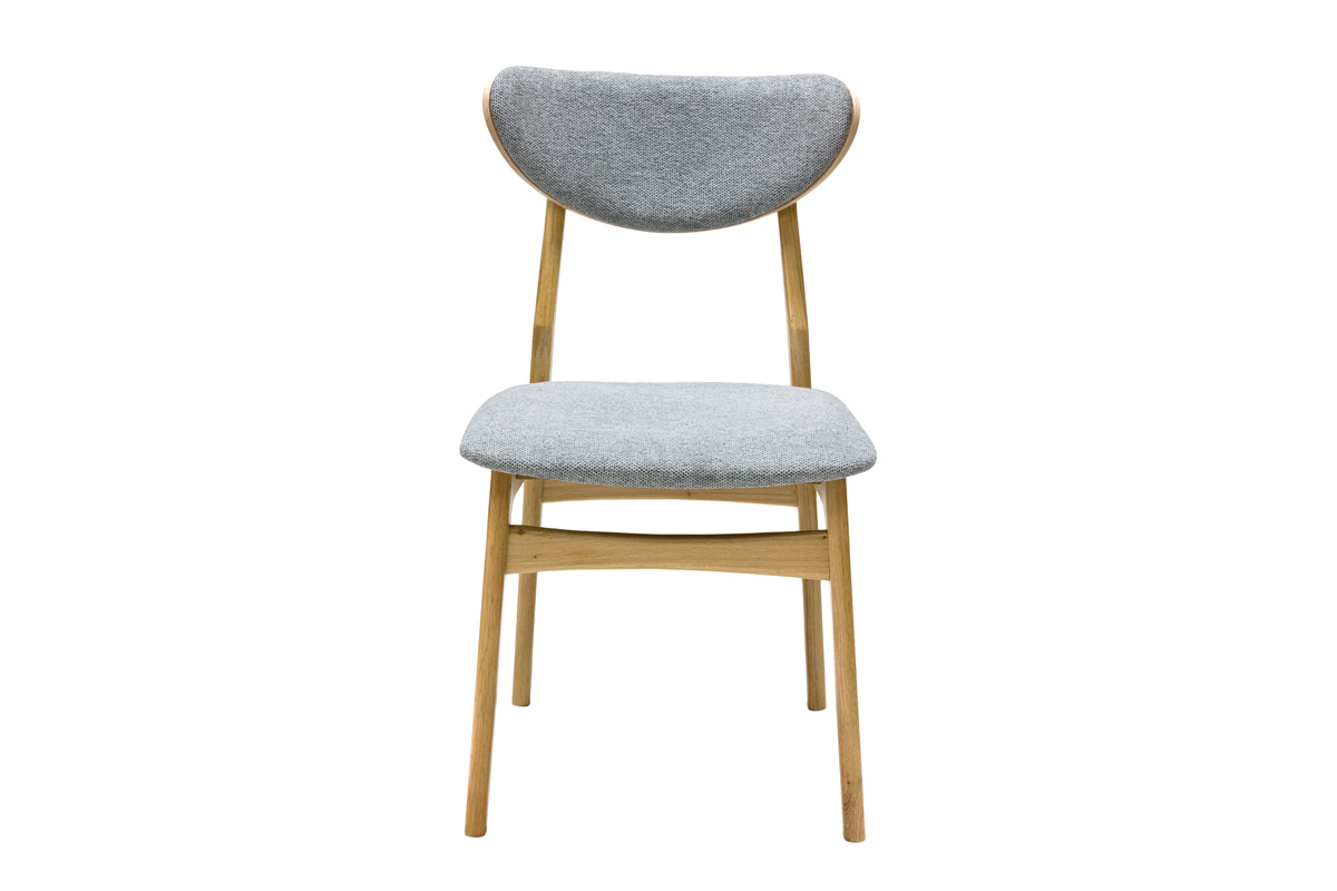 Chaises scandinaves en tissu effet velours textur� gris chin� et bois clair ch�ne massif (lot de 2) MAYA