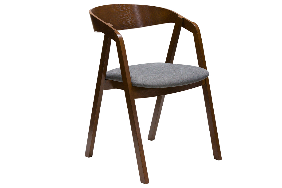 Chaises vintage empilables en bois teint� noyer et tissu gris (lot de 2) LOVA