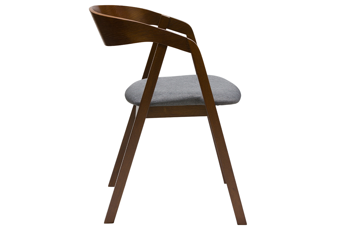 Chaises vintage empilables en bois teint� noyer et tissu gris (lot de 2) LOVA