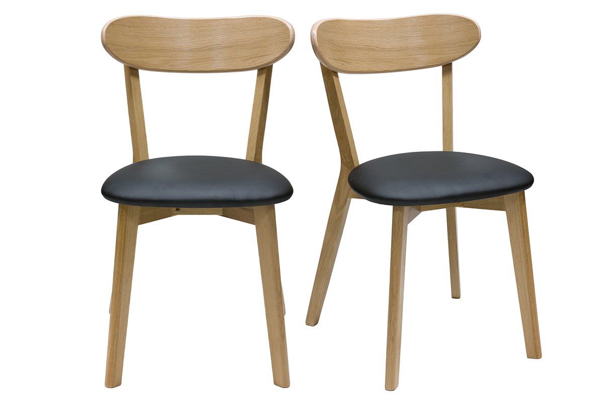 Chaises vintage en bois clair ch�ne et noir (lot de 2) DOVE