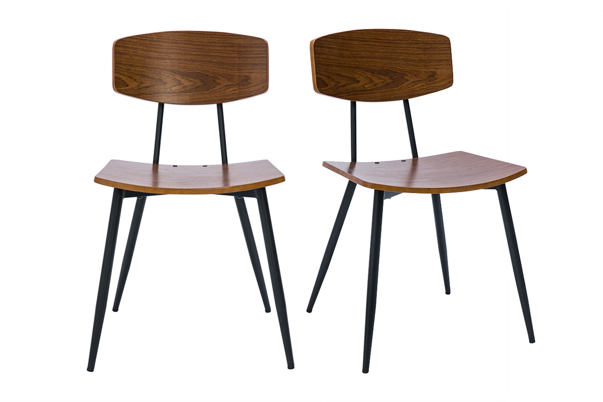 Chaises vintage en bois fonc� noyer et m�tal noir (lot de 2) JOLINE