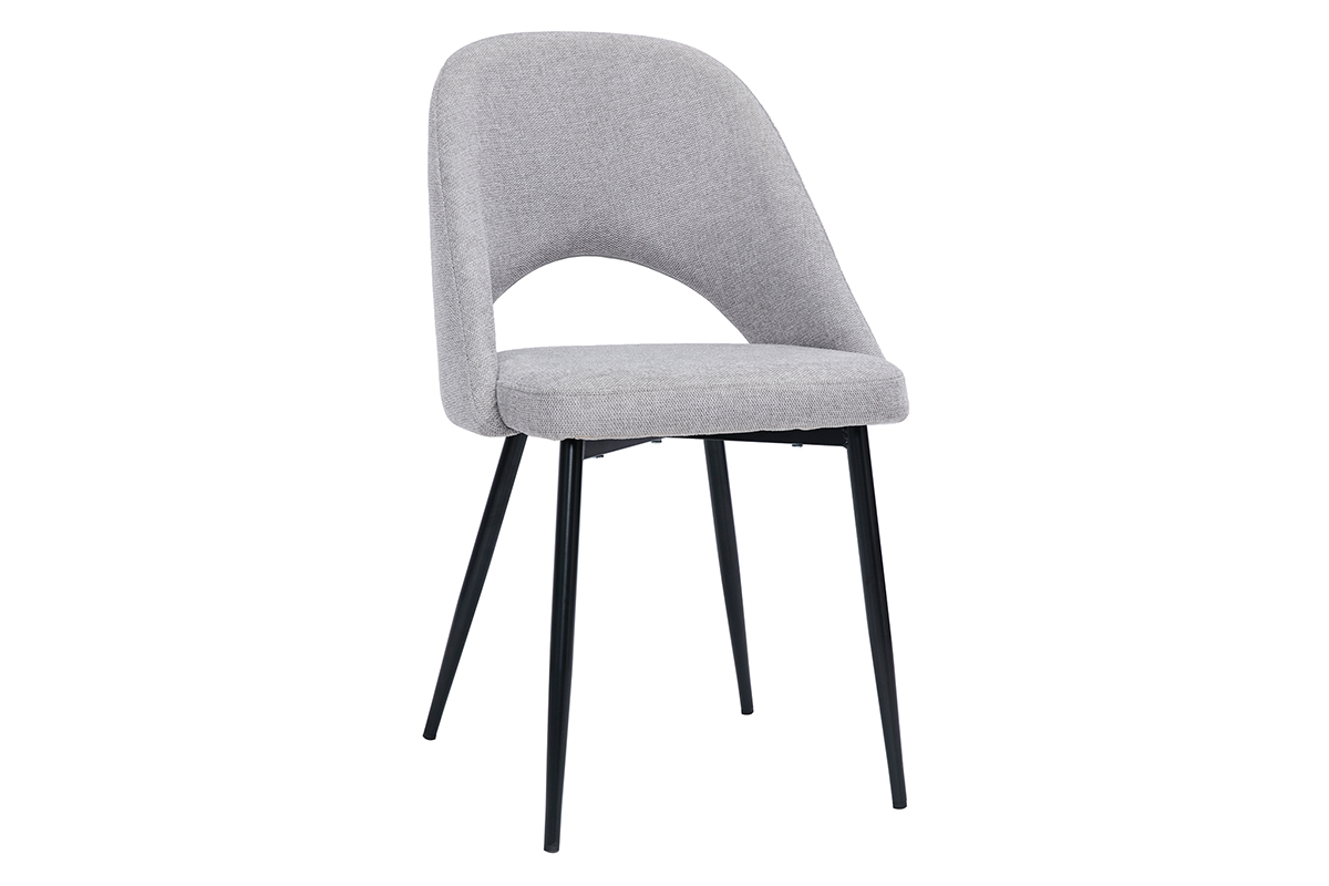 Chaises vintage en tissu effet velours textur� gris et m�tal noir (lot de 2) COSETTE