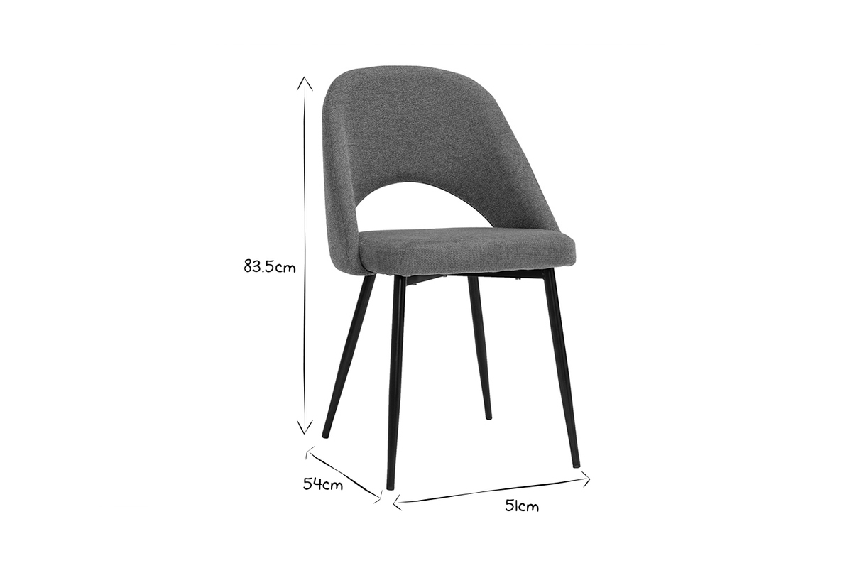 Chaise en noir et blanc avec dimensions 83.5x54x51 cm.