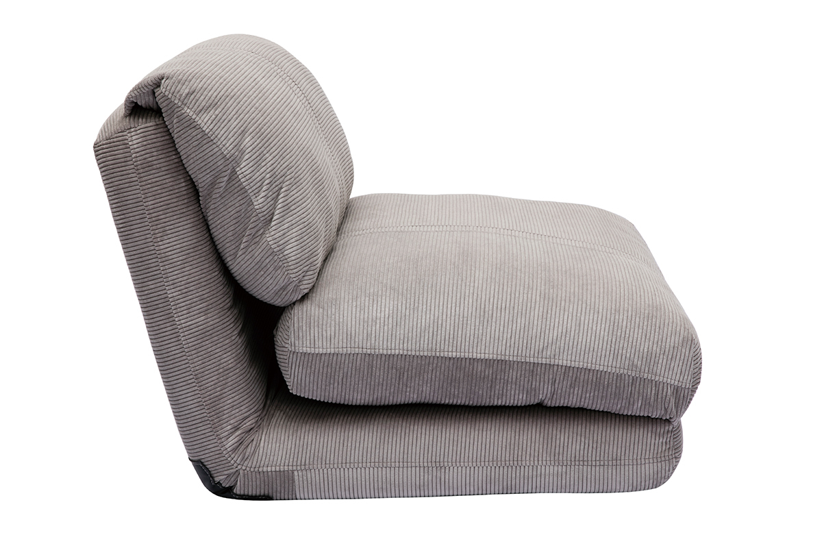 Chauffeuse 1 place convertible en tissu velours c�tel� gris clair SPENCER