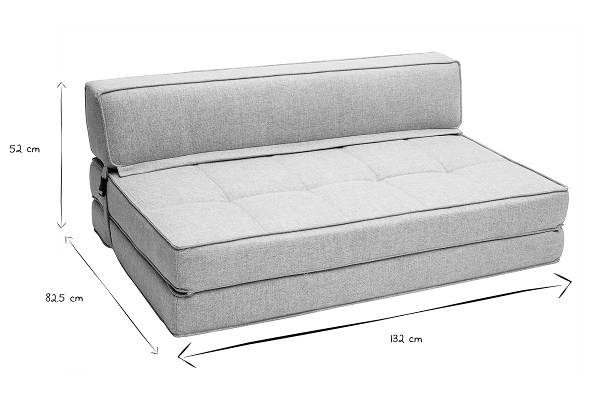 Chauffeuse 2 places convertible en tissu gris clair KATY