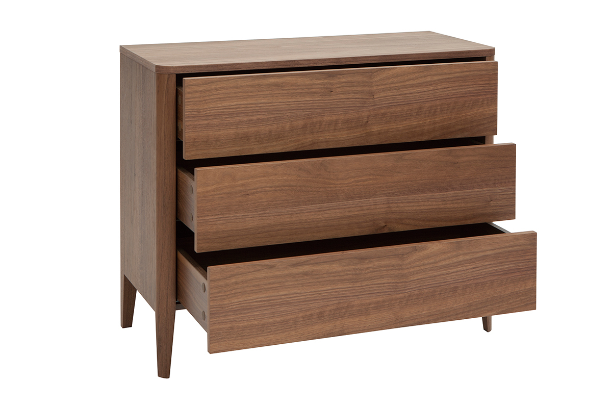 Commode en bois fonc� noyer 3 tiroirs L90 cm BENJA