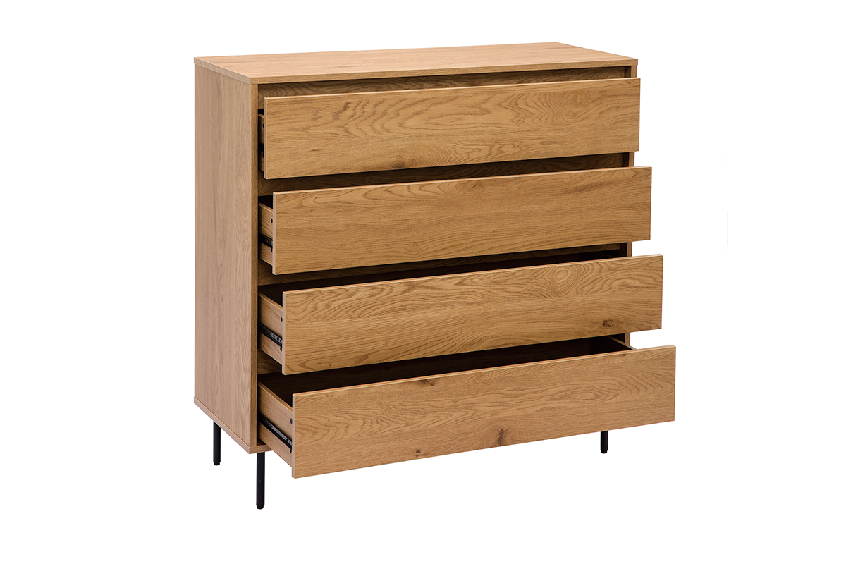 Commode finition bois clair ch�ne 4 tiroirs L100 cm ARAGON