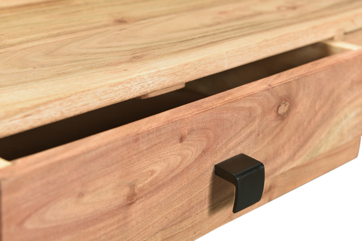 Console avec rangements 2 tiroirs en bois massif et m�tal noir L80 cm GRENELLE