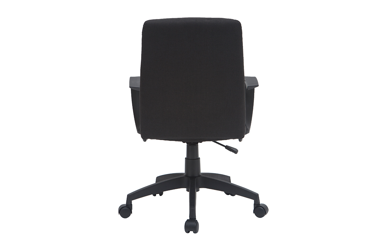 Fauteuil de bureau noir en tissu et m�tal, vue arri�re.