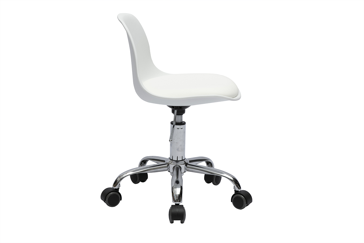 Fauteuil de bureau blanc enfant � roulettes STEEVY, vue de profil.