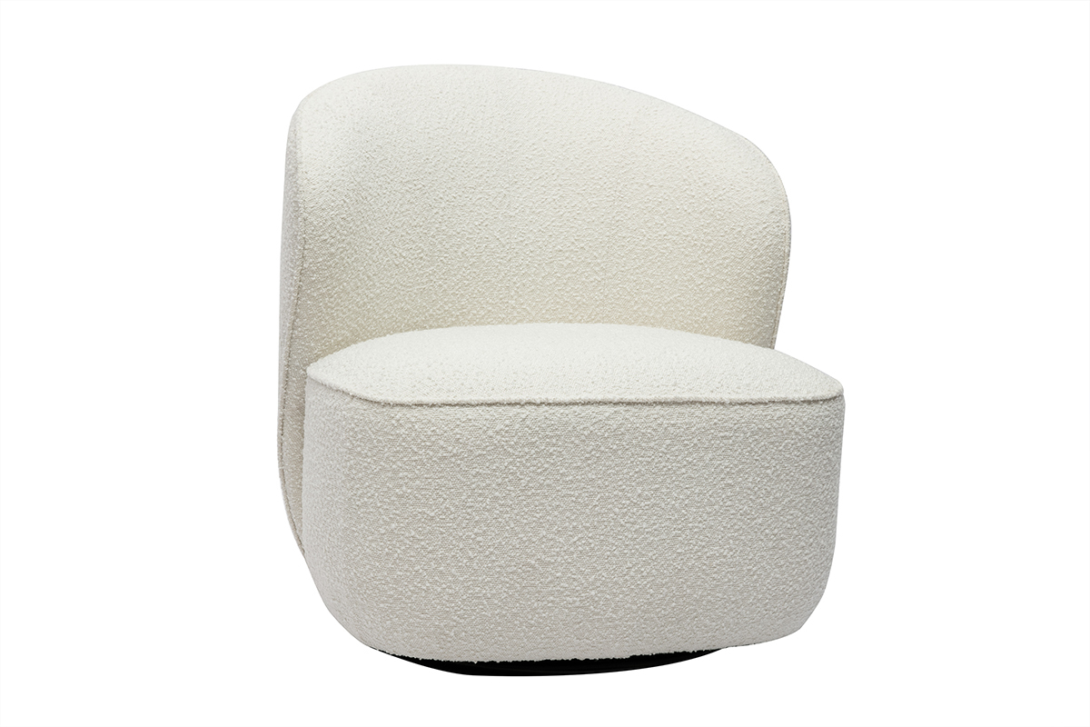 Fauteuil design pivotant en tissu effet laine boucl�e blanc AMBER
