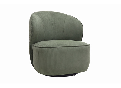 Fauteuil design pivotant en tissu velours c&ocirc;tel&eacute; vert kaki AMBER