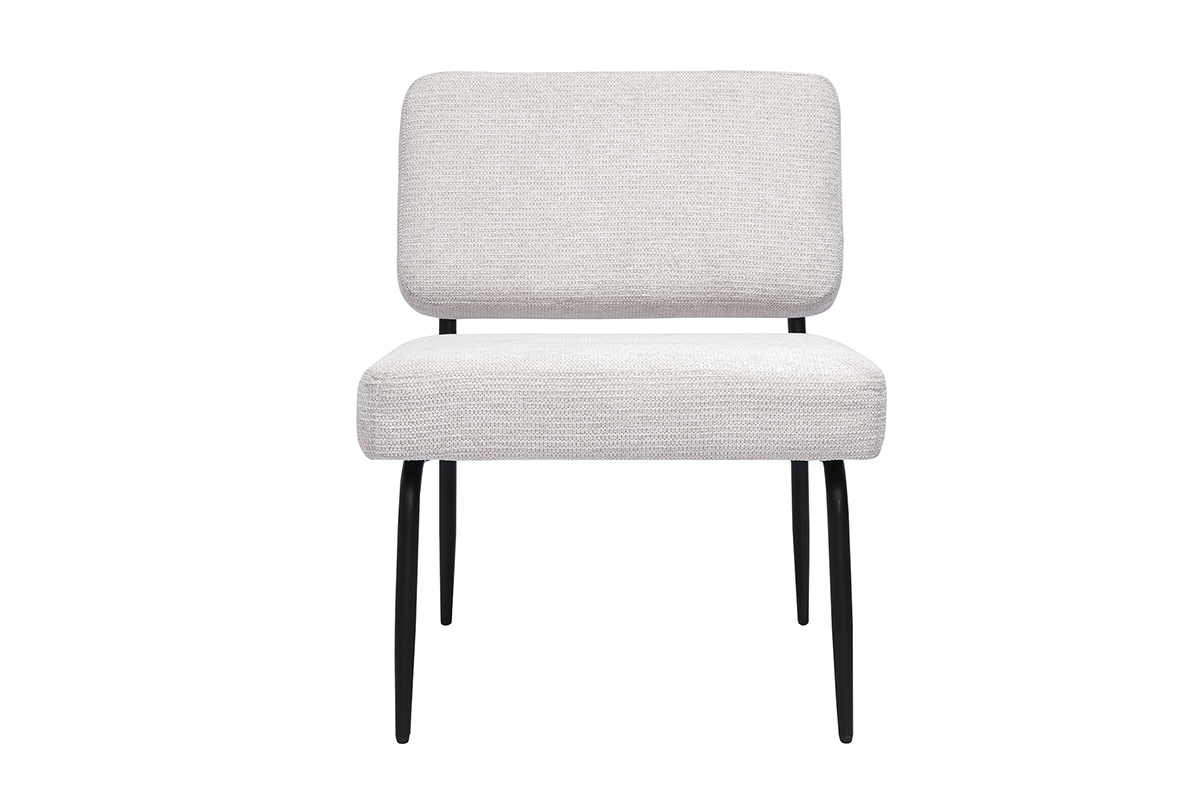 Fauteuil VEDANA en tissu chenille beige avec pieds en m�tal noir