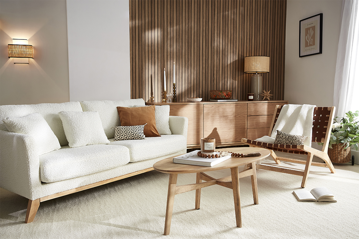 Fauteuil ethnique en bois et sangles tress�es marron BONDI