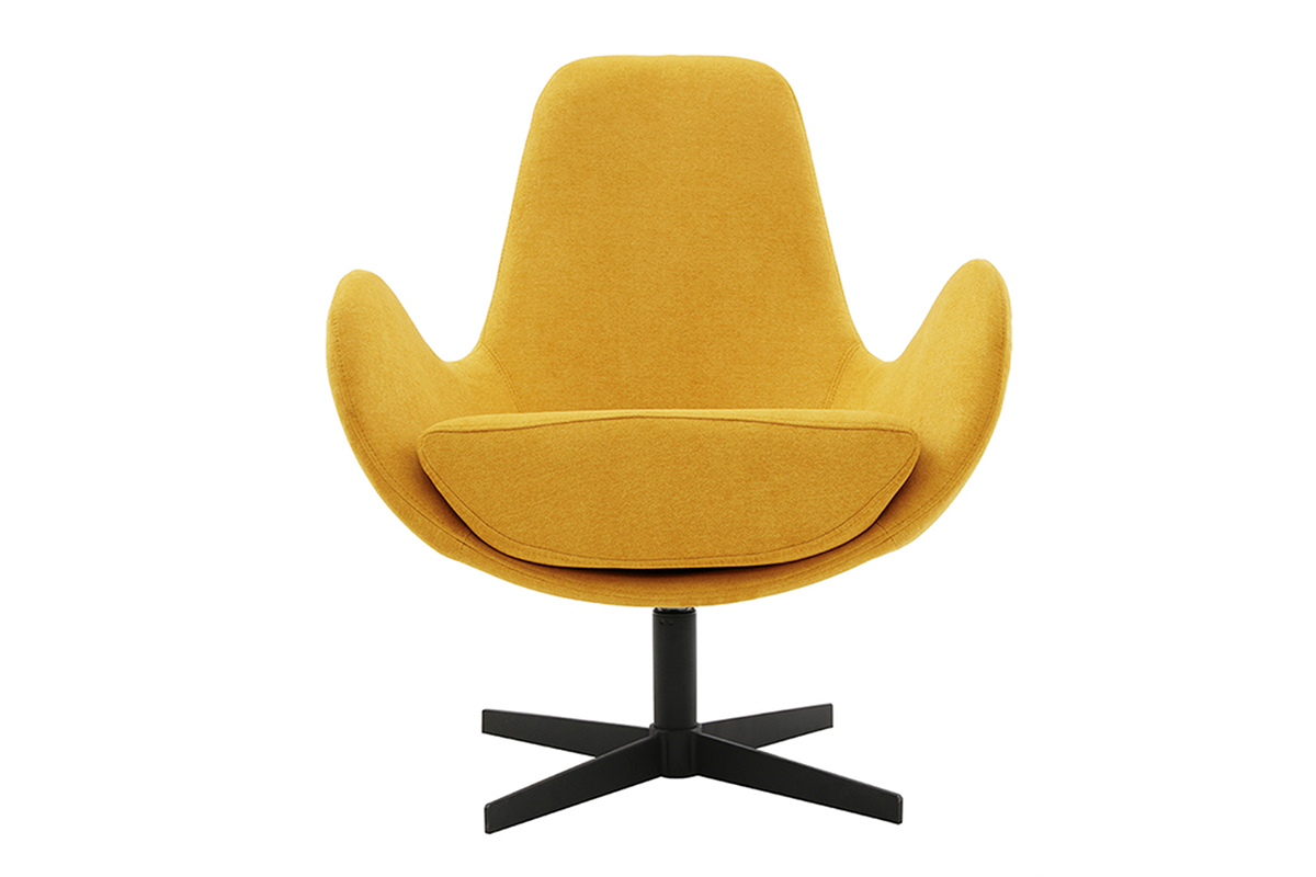 Fauteuil pivotant design en tissu effet velours jaune moutarde et m�tal noir ANDY