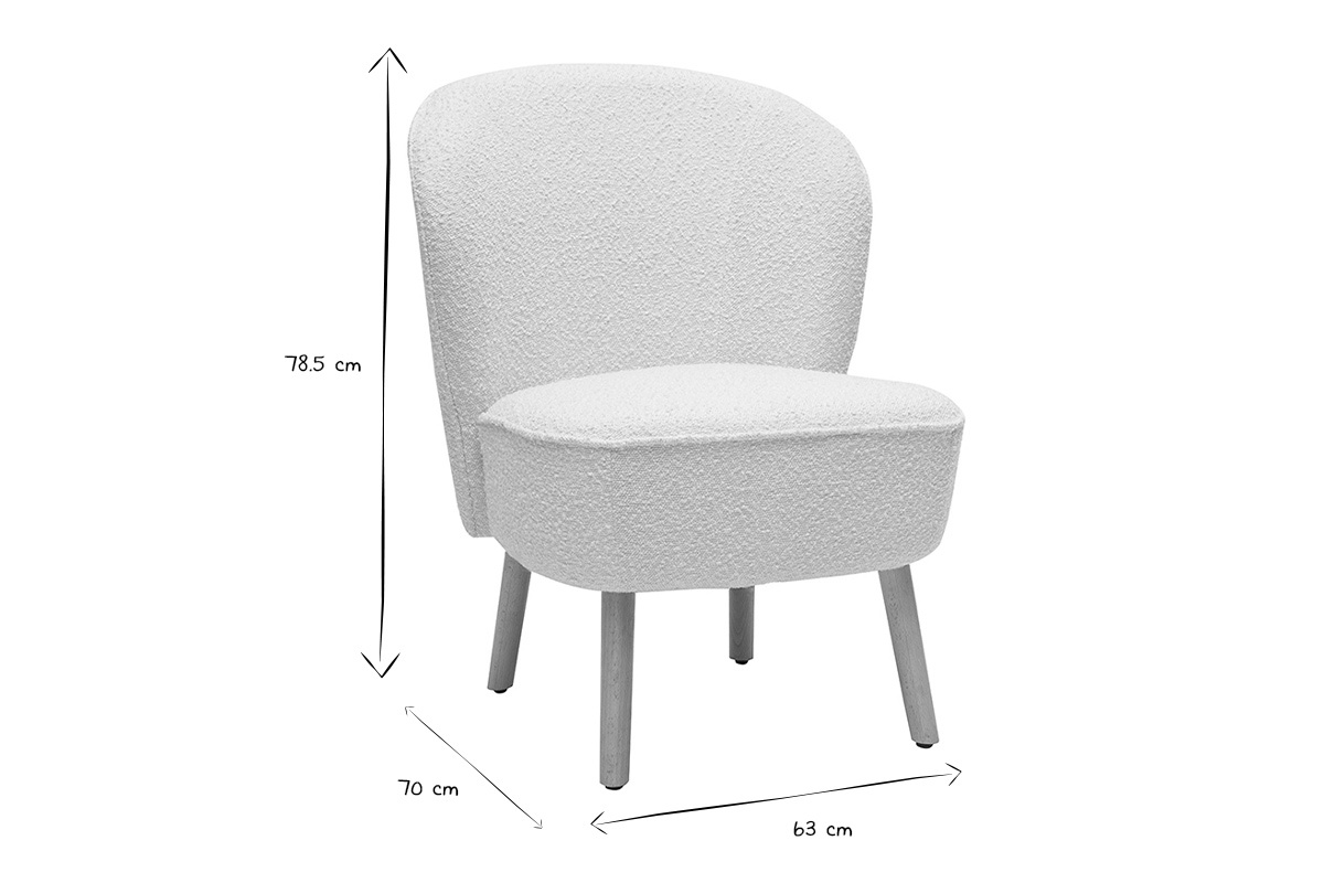 Fauteuil scandinave en tissu effet laine boucl�e blanc et bois clair AMANITA