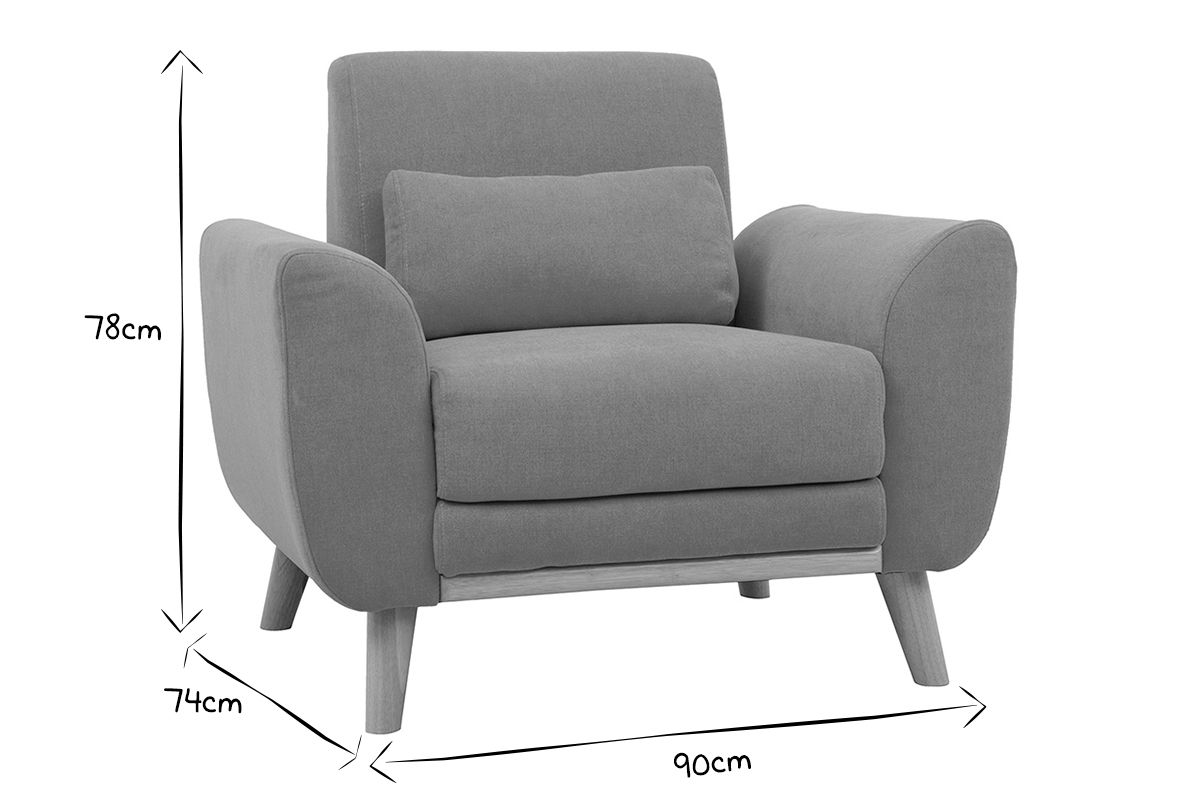 Dimensions du fauteuil scandinave EKTOR : hauteur 78cm, profondeur 74cm, largeur 90cm en noir et blanc.