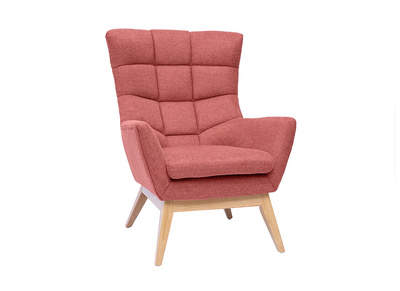 Fauteuil scandinave en tissu effet velours textur&eacute; terracotta et bois clair BRODY
