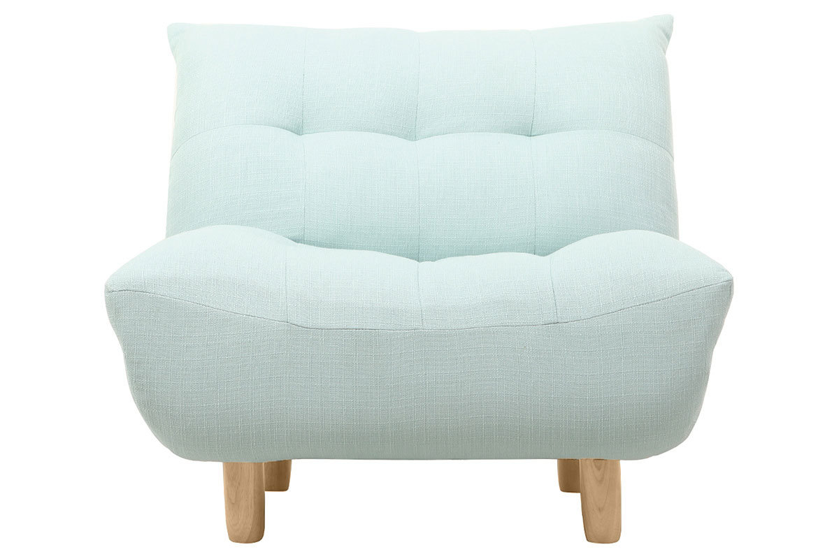 Fauteuil scandinave en tissu menthe � l'eau et bois clair YUMI