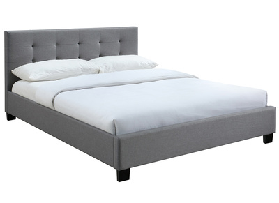 Lit 2 places 160x200 cm en tissu gris capitonn&eacute; MARQUISE