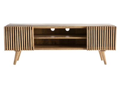 Meuble TV bois manguier massif avec portes coulissantes L140 cm ALBA
