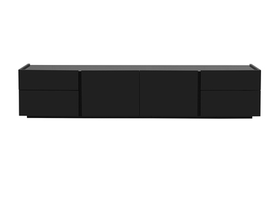 Meuble TV design noir laqu&eacute; brillant avec rangements L200 cm ISAURE