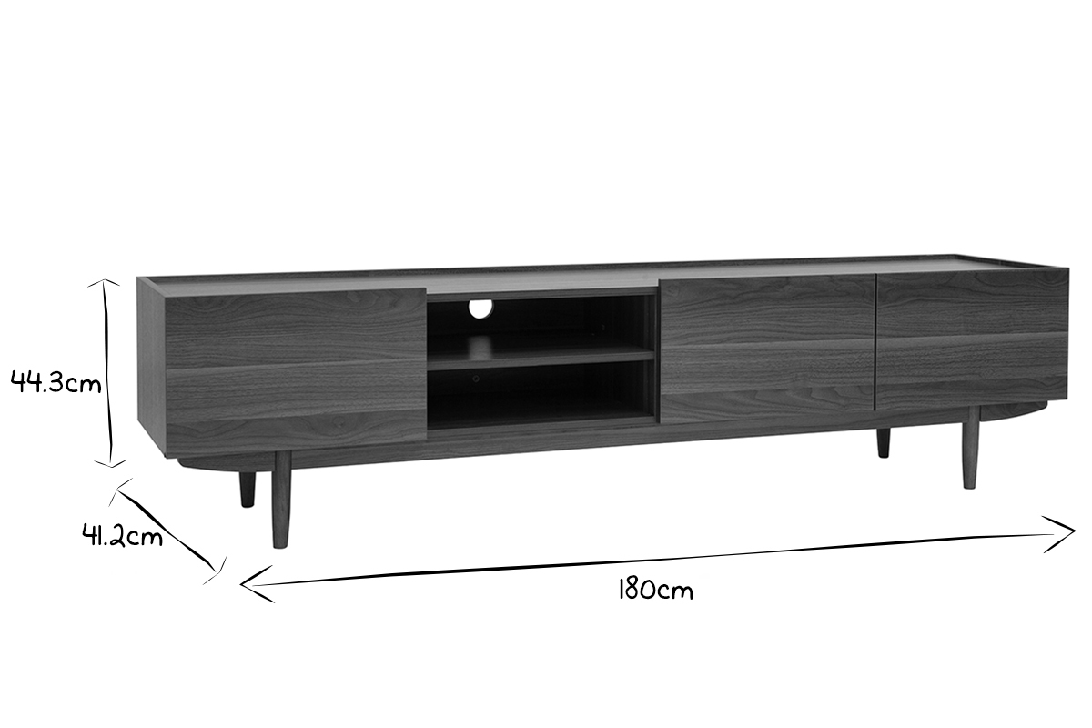 Meuble TV finition bois fonc� noyer 3 portes L180 cm SANAA