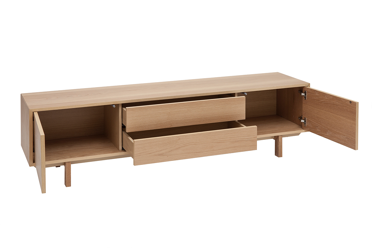 Meuble TV scandinave bois clair ch�ne 2 portes 2 tiroirs L180cm SID