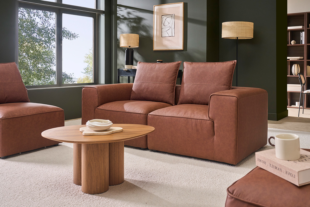 Module d'angle droit pour canap� en cuir marron FERGUS