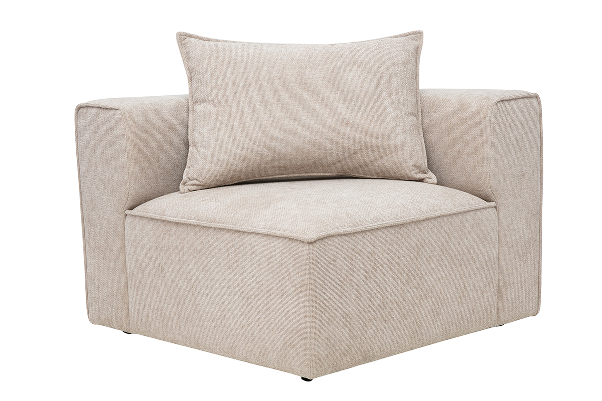Module d'angle gauche pour canap� en tissu effet velours textur� beige KERRY
