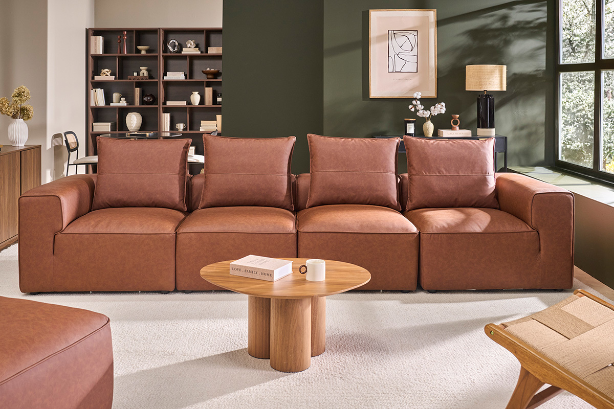 Module droit pour canap� en cuir marron FERGUS