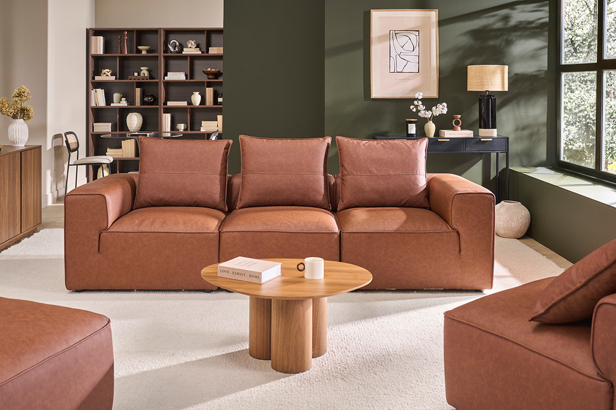 Module droit pour canap� en cuir marron FERGUS