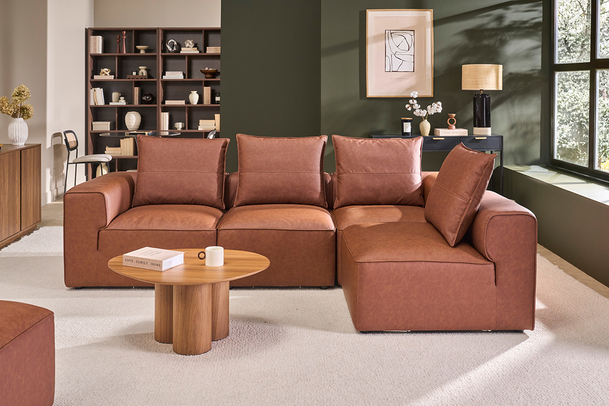 Module droit pour canap� en cuir marron FERGUS