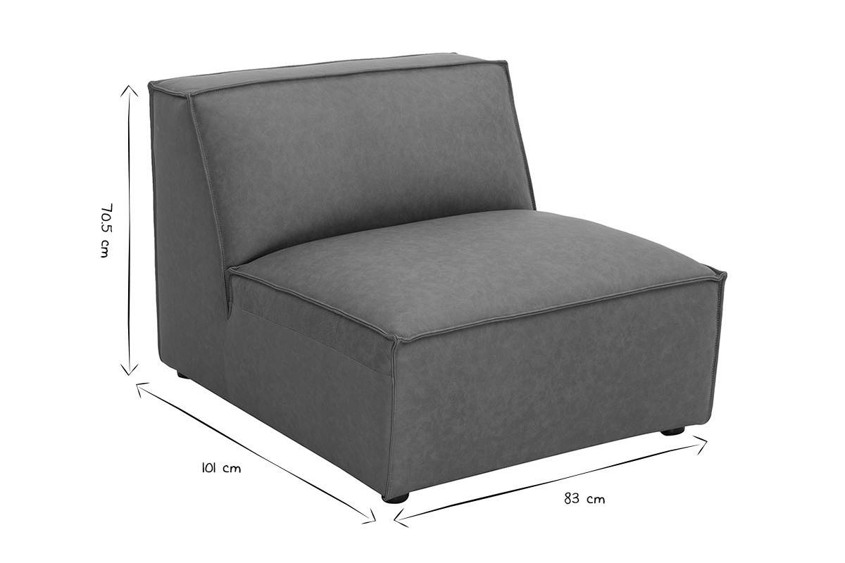 Module droit pour canap� en cuir marron SPLIT aux dimensions indiqu�es, style vintage et �l�gant.