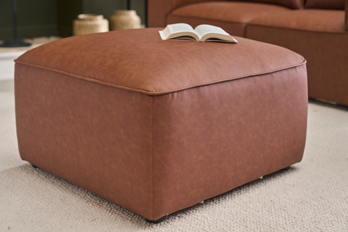 Pouf repose pieds en cuir marron FERGUS