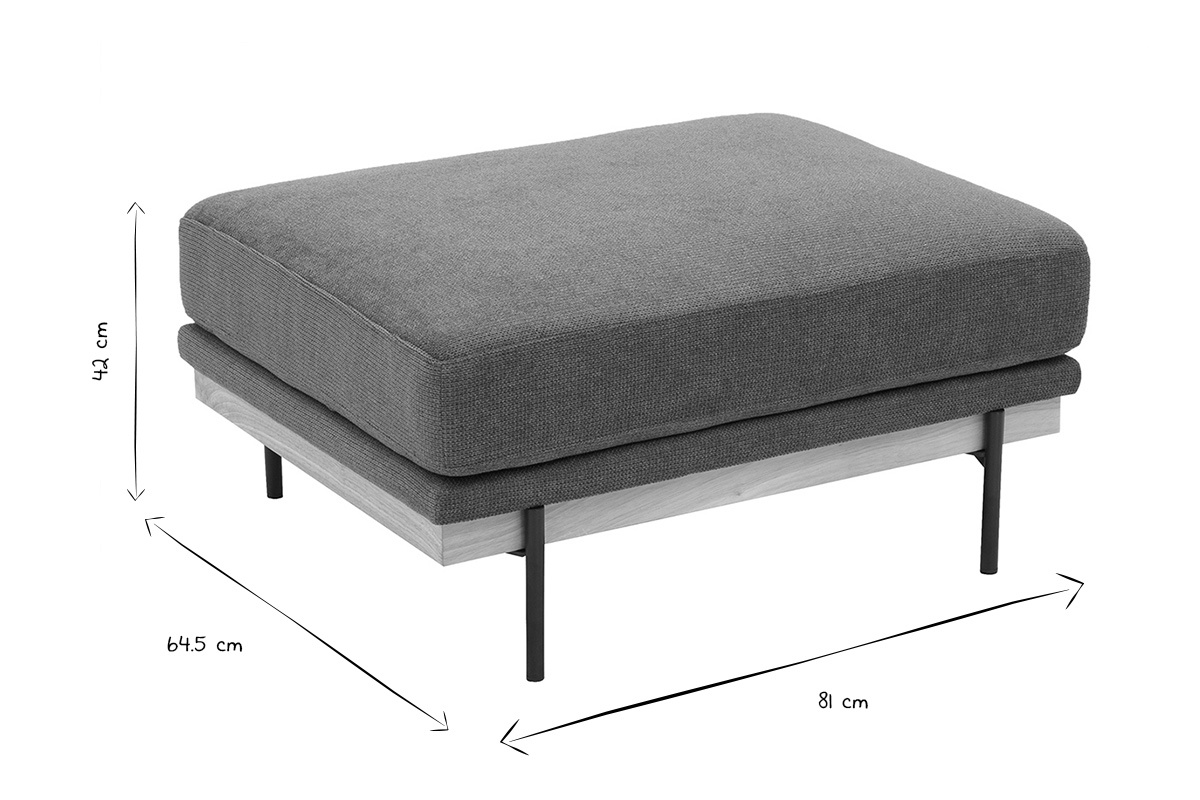 Dimensions du pouf repose-pieds TODD en noir et blanc : 81 cm x 64,5 cm x 42 cm