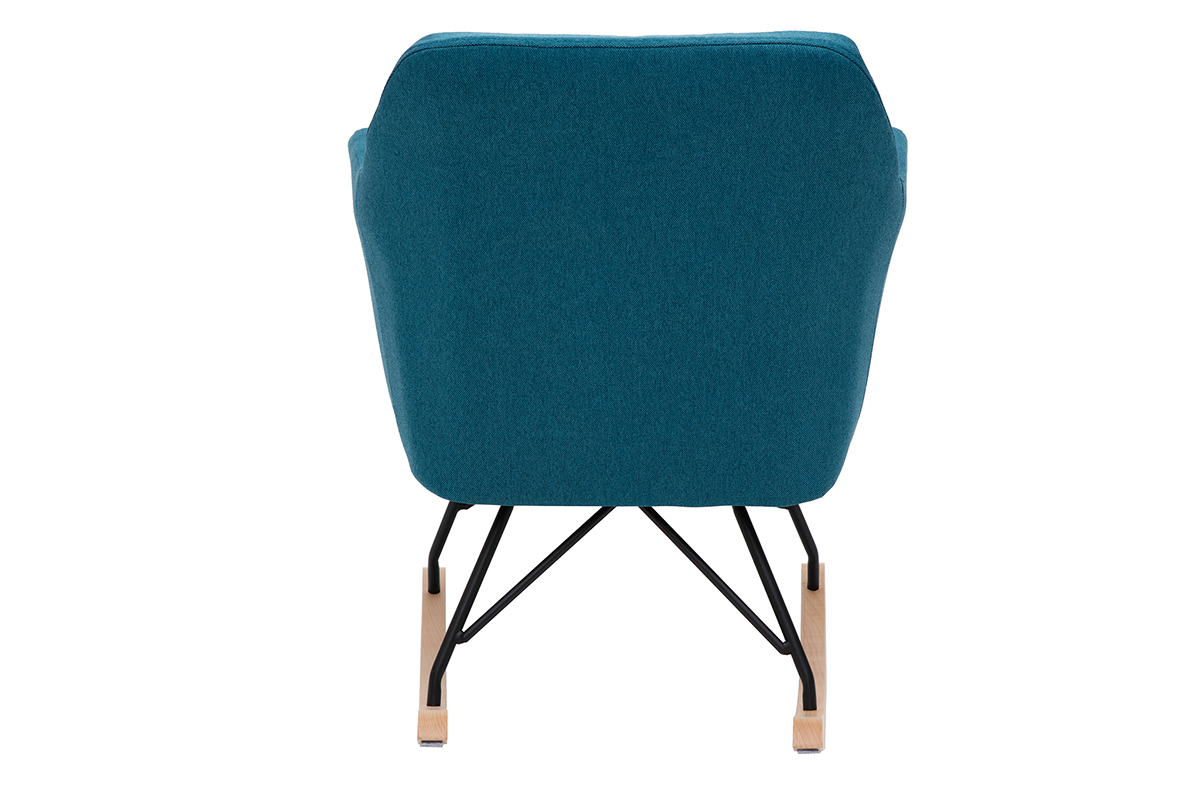 Rocking chair scandinave en tissu bleu canard, m�tal noir et bois clair ALEYNA