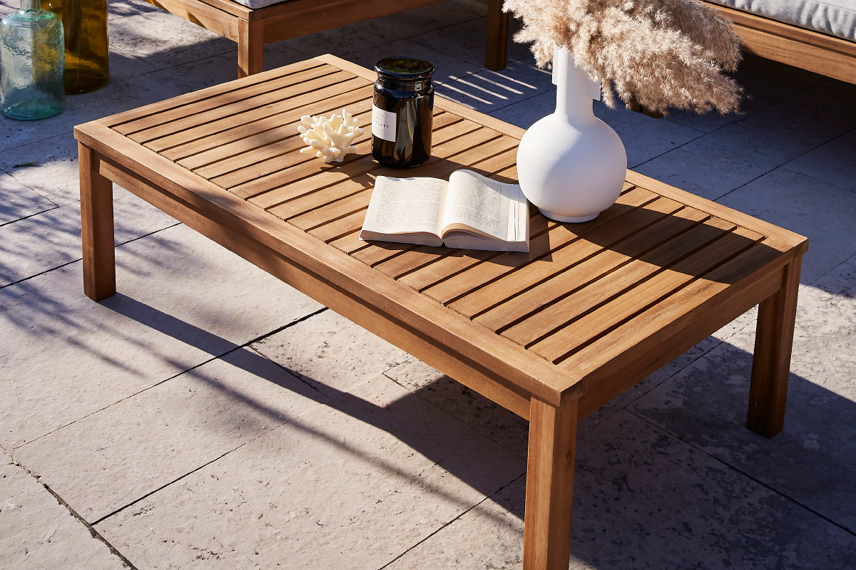 Salon de jardin d'angle en bois massif avec coussins d�houssables gris chin� BELIZE