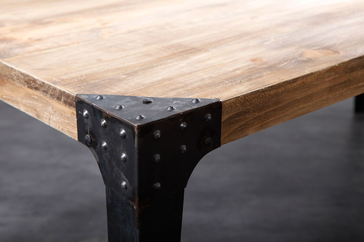 Table � manger industrielle rectangulaire acier et bois manguier massif L200 cm MADISON