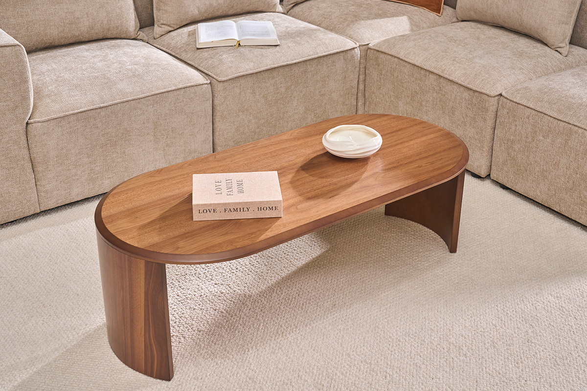 Table basse design ovale en bois fonc� noyer L120 cm ASSA