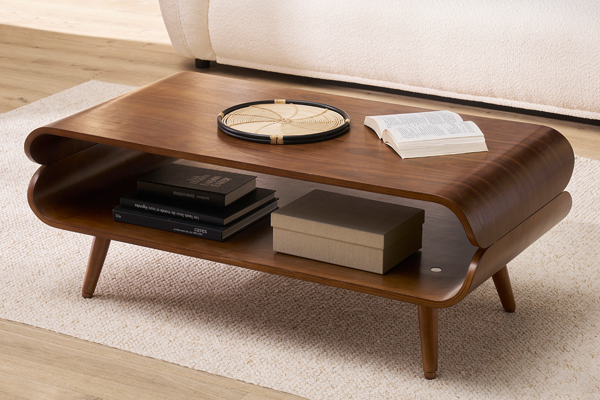 Table basse rectangulaire vintage bois fonc� noyer L118 cm TAKLA