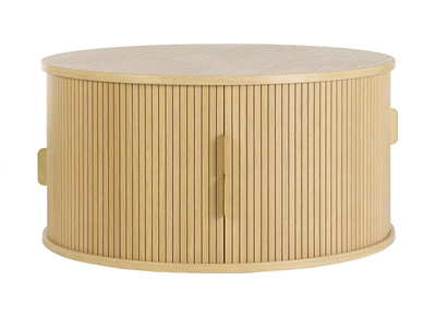 Table basse ronde finition bois clair ch&ecirc;ne 2 portes coulissantes D80 cm EPIC